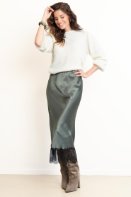 Milla |  Shiny skirt with lace | green | Picture 6