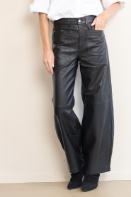 Badits |  Leather wide leg with patch pockets Kendra | black | Picture 5