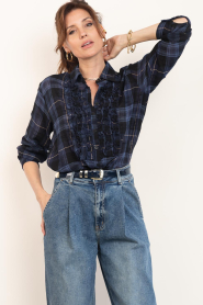 Louizon :  Checkered blouse with ruffles | blue - img5