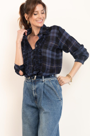 Louizon :  Checkered blouse with ruffles | blue - img6