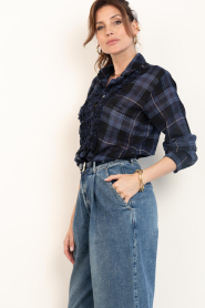 Louizon :  Checkered blouse with ruffles | blue - img7