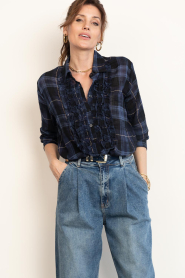 Louizon :  Checkered blouse with ruffles | blue - img4