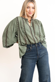 ba&sh |  Cotton broderie blouse Mona | green | Picture 4