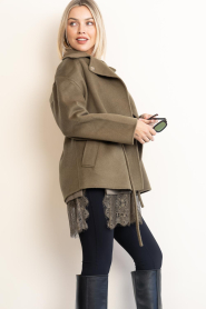 ba&sh |  Wool jacket with tie belt Kam | green | Picture 5
