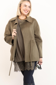 ba&sh |  Wool jacket with tie belt Kam | green | Picture 6