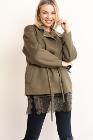 ba&sh |  Wool jacket with tie belt Kam | green | Picture 4