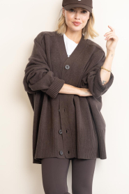 Deblon |  Oversized wool mix cardigan Florence | brown | Picture 5