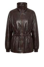 Deblon |  Leather high neck parka Skyler | burgundy | Picture 1