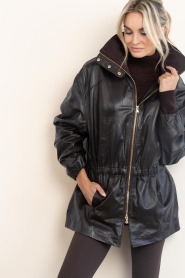 Deblon |  Leather high neck parka Skyler | burgundy | Picture 6