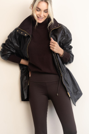Deblon |  Leather high neck parka Skyler | burgundy | Picture 5