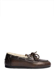 Posa |  Leather fur boat loafer | brown | Picture 1