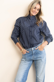 Co'Couture |  Striped blouse Somo | blue | Picture 4