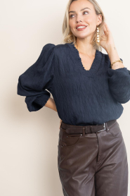 Co'Couture |  Crepe blouse V-neck Camello | navy | Picture 2