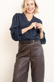 Co'Couture |  Crepe blouse V-neck Camello | navy | Picture 4
