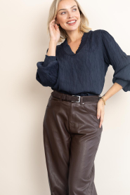 Co'Couture |  Crepe blouse V-neck Camello | navy | Picture 5