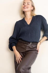 Co'Couture |  Crepe blouse V-neck Camello | navy | Picture 6