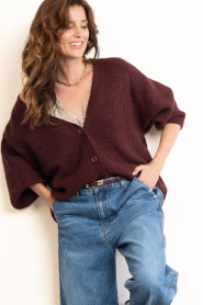 American Vintage |  Knitted oversized cardigan | burgundy | Picture 6