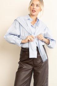 Co'Couture |  Striped blouse with wrap detail Fiora | blue | Picture 4