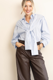 Co'Couture |  Striped blouse with wrap detail Fiora | blue | Picture 2