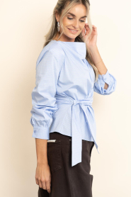 Co'Couture |  Checked blouse with button detail Gaian | blue | Picture 6