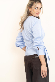 Co'Couture |  Checked blouse with button detail Gaian | blue | Picture 7