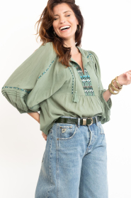 ba&sh |  Cotton embroidered blouse Poeme | green | Picture 5