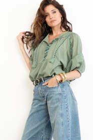 ba&sh |  Cotton embroidered blouse Poeme | green | Picture 2