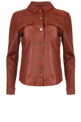 Ibana | Leather blouse with puff sleeves Tenny | rusty red