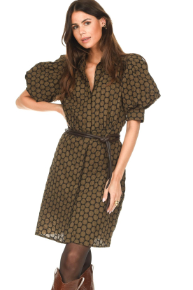 Copenhagen Muse |  Print dress with puff sleeves Gro | olive 