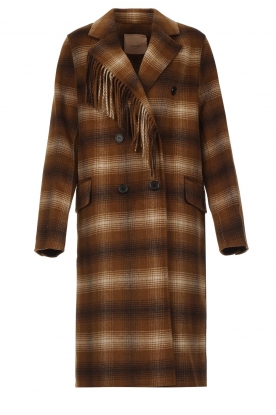 Twinset |  Checked coat with fringes Nova | brown