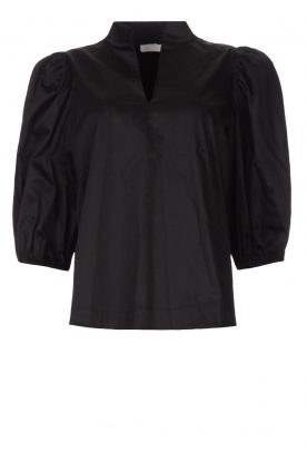 Notes Du Nord | Poplin top with puff sleeves Brianna | black