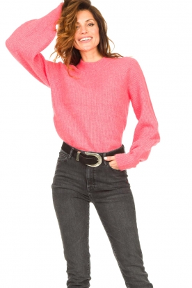 Notes Du Nord |  Soft knitted sweater with puff sleeves Babette | pink