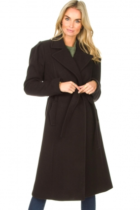 Kocca |  Cloak coat with tie belt Azekel | black