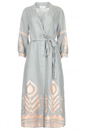 Greek Archaic Kori |Midi-jurk met borduursels Sienne | grijs 
