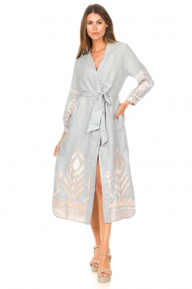 Greek Archaic Kori | Midi-jurk met borduursels Sienne | grijs  