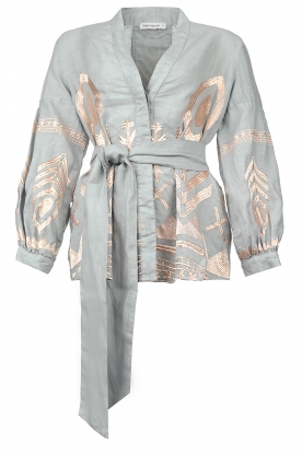 Greek Archaic Kori | Linnen blouse met borduursels Mila | grijs  
