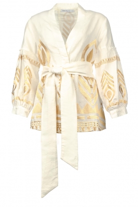 Greek Archaic Kori |Linnen blouse met borduursels Mila | wit/goud 