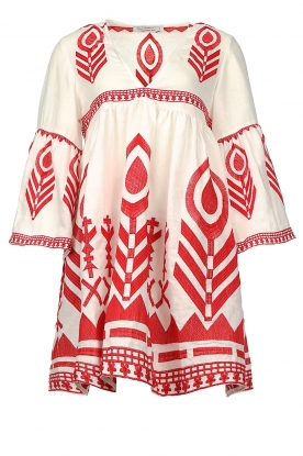 Greek Archaic Kori | Embroidered linen dress Mally | red