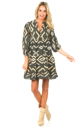Look Gold coloured embroidered cotton dress Olivia
