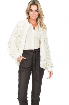 Twinset |  Knitted cardigan with fringes Liv | natural