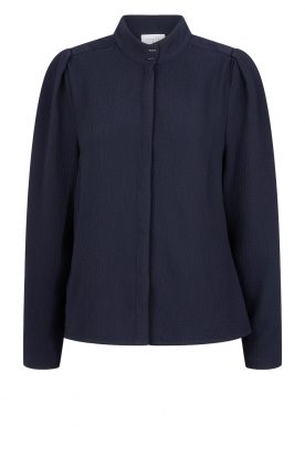 Dante 6 | Blouse with texture and pleated sleeve | navy blue 