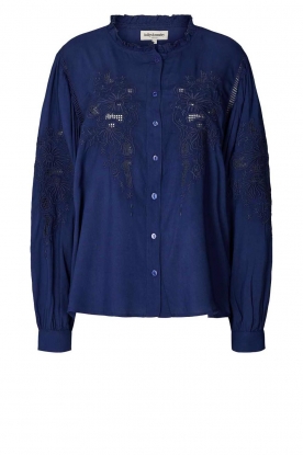 Lolly's Laundry | Blouse met broderie details Valentina | blauw 