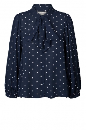 Lollys Laundry |  Pussybow blouse with polkadots Ellie | dark blue