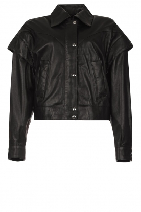 STUDIO AR | Leather jacket with statement shoulders Kimora | black 