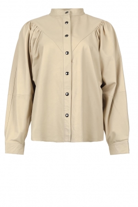 STUDIO AR | Leren blouse met pofmouwen | naturel 
