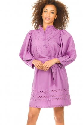 Antik Batik |  Popline dress with puff sleeves Molly | purple 