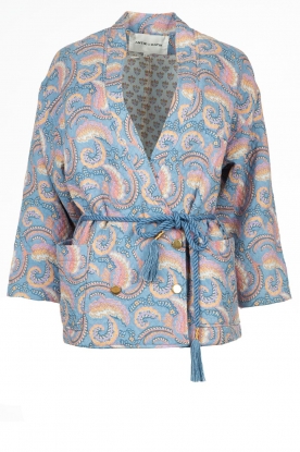 Antik Batik | Kimono jasje met paisleyprint Pietra | blauw 