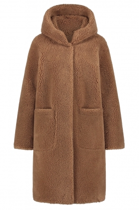 Teddy coat met capuchon Aisha | camel | STUDIO AR | Little Soho