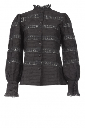 Antik Batik |  Blouse with stripe and embroidery details Alan | black