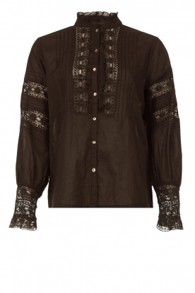 Antik Batik |Blouse met broderie details Davina | zwart 